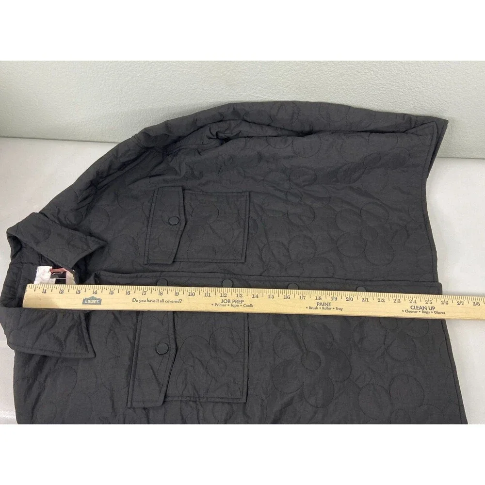 Entro Women Large Black Jacket Metal Snap Flower Quilting Lightweight